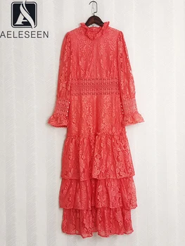 Модное Женское платье AELESEEN для подиума, Весна-лето, Высококачественный Гофрированный жемчуг, Цветочная вышивка, Элегантная Макси Вечеринка, отпуск