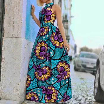 Afripride Африканское женское платье без рукавов без бретелек с круглым вырезом и принтом Анкары, сексуальное повседневное платье по щиколотку A2325005