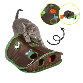 Симпатичная домашняя кошка Интерактивная игра в прятки 9 Лунок Туннельная Охота на мышь Интеллектуальная игрушка Котенок со скрытым отверстием Складные игрушки